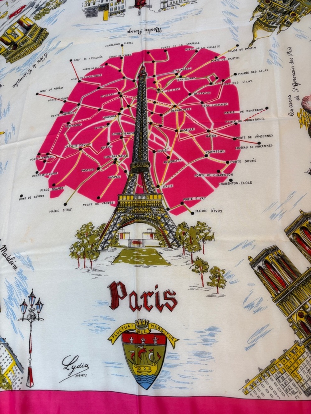 Paris Eiffel Tower Vintage-Style Silk Scarf - Hot Pink & White- Belle!